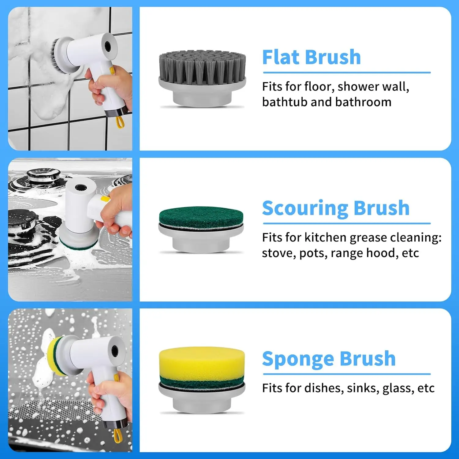 4 in 1 Kitchen Dishwashing Brush Sink Cleaner Bathroom Bathtub Clean Brush Spin Scrubber Wireless Electric Cleaning Brush