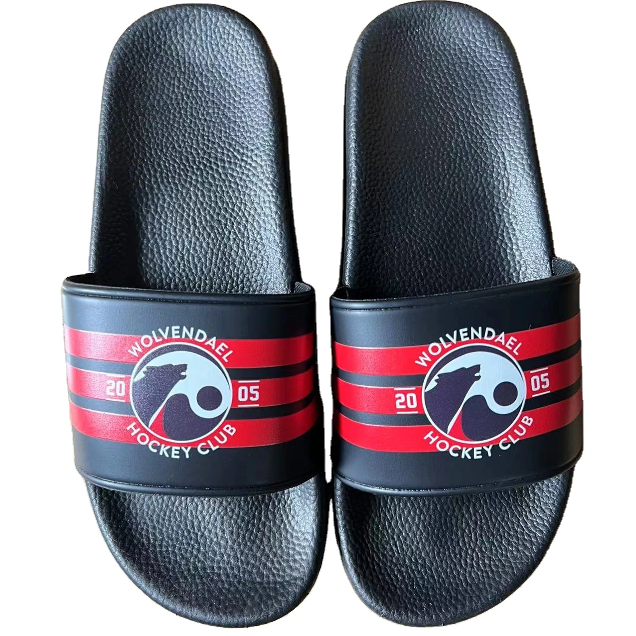 Manufacturer directly unisex black designer slides with printed logo slides slipper for man sublimated beach slipper