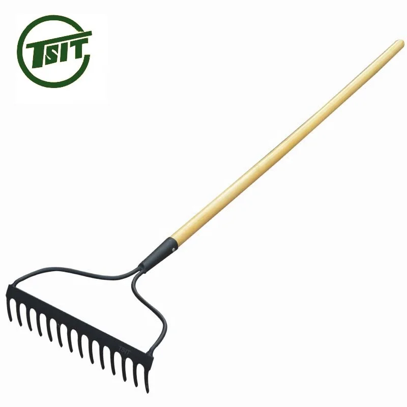 
Garden lawn steel rake with Long wooden handle 