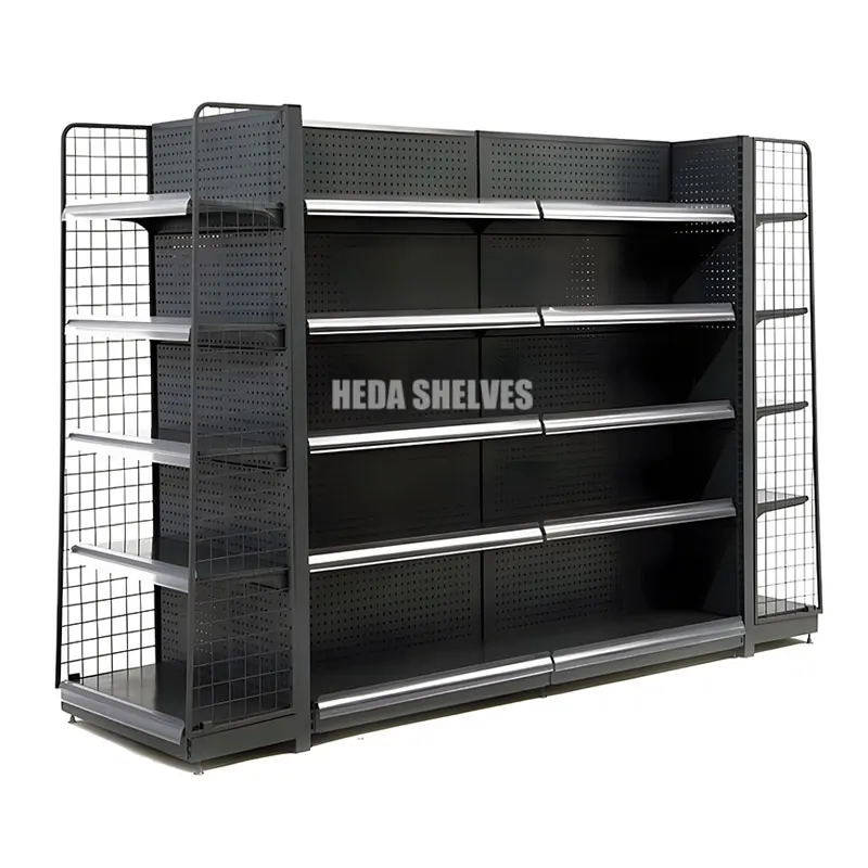 Classic Black Supermarket Gondola Rack Grocery Store Display Rack For Supermarket/Retail Store