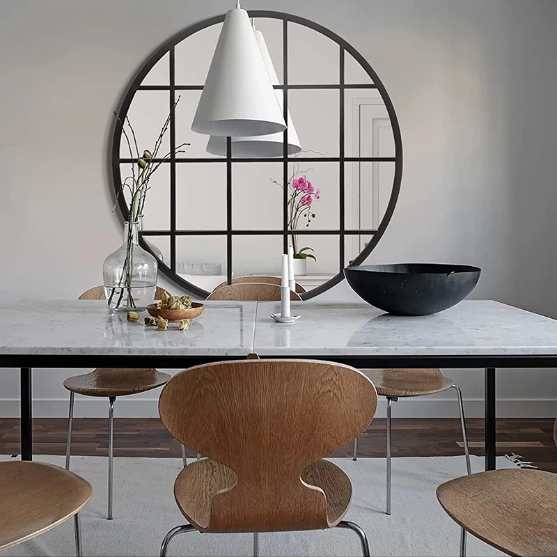 Mirror Glass and Window Grill Design Round Metal Frame Mirror Window