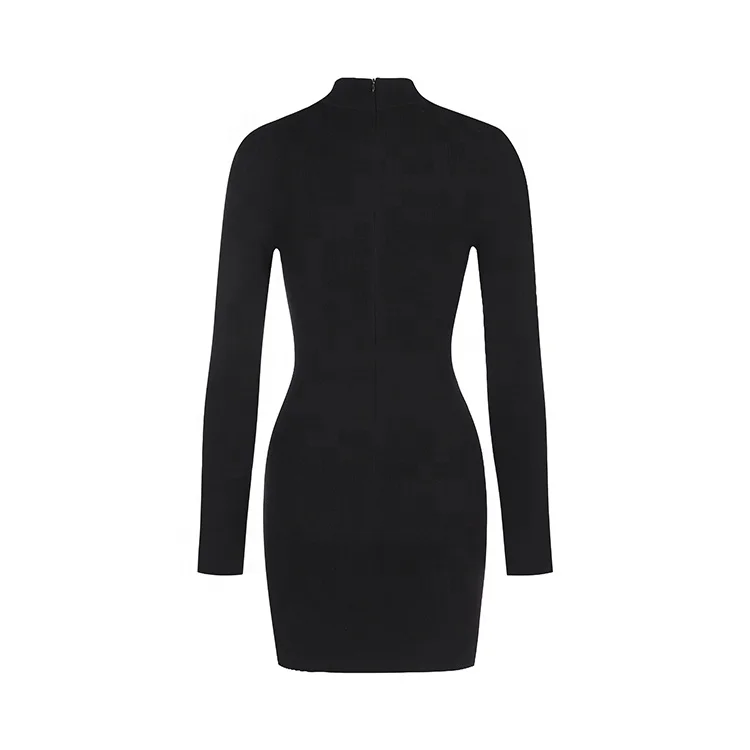 Knitwear manufacturer custom black fashion turtleneck long sleeved women knitted sweater dress