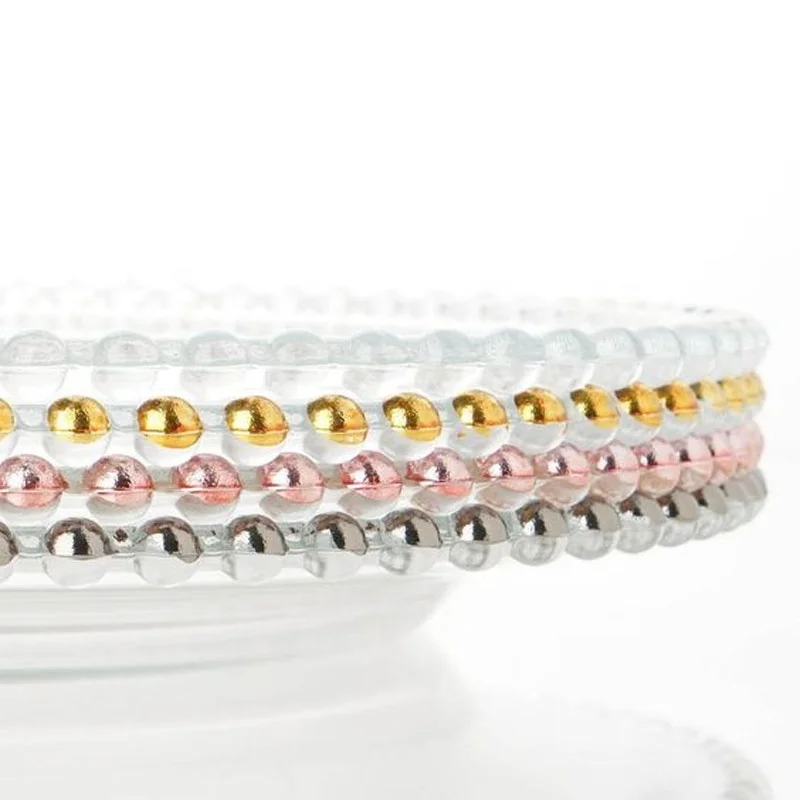 13 Inch Gold Clear Dinner Plates Gold Beaded Pp Plastic Silver Dinner Plate Crystal Dinner Charger Plates For Wedding