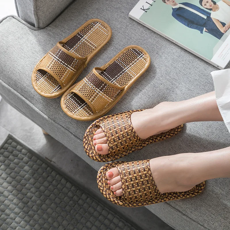 Wholesale Eco-friendly Bamboo Household Casual Flat Linen Slippers Summer Cooling Floor Indoor Slippers Unisex Bedroom Shoes