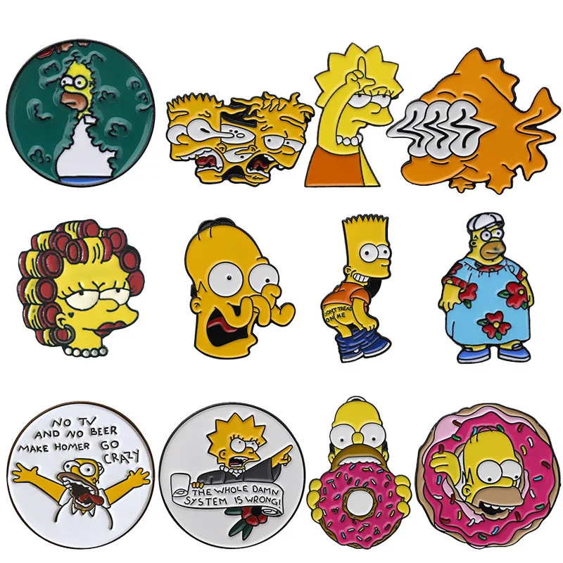Wowei Wholesale Custom Metal Cute Cartoon Anime Simpsons Funny Personality Badges Lapel Pins For Clothes