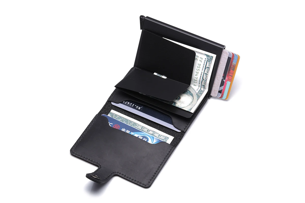 Genuine Leather Wallet Minimalist Credit Card Holder Money Clip Slim Mini Metal Wallet Rfid Men Wallets