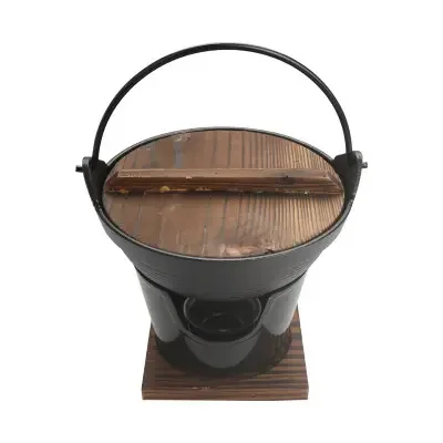 Japanese Style Cast Iron Sukiyaki Hot Pot with Wooden Lid Tetsu Nabe Pot Shabu Pot