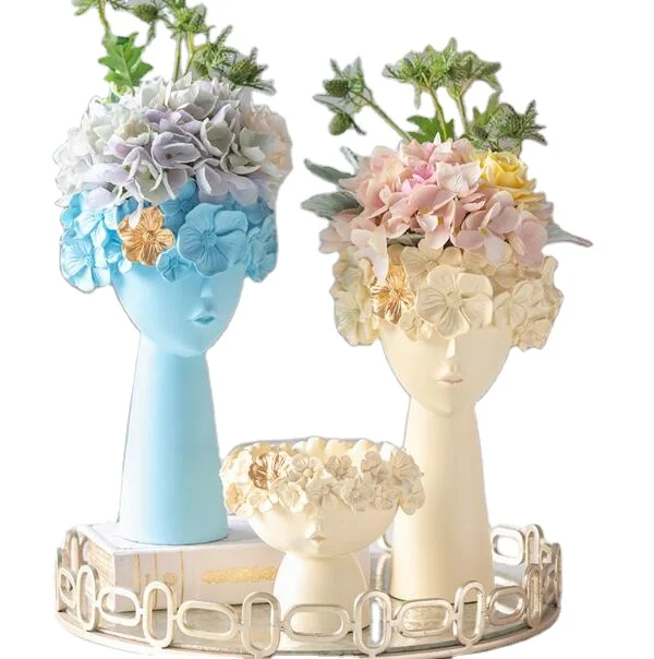 resin face vase indoor handmade flower pot for decoration
