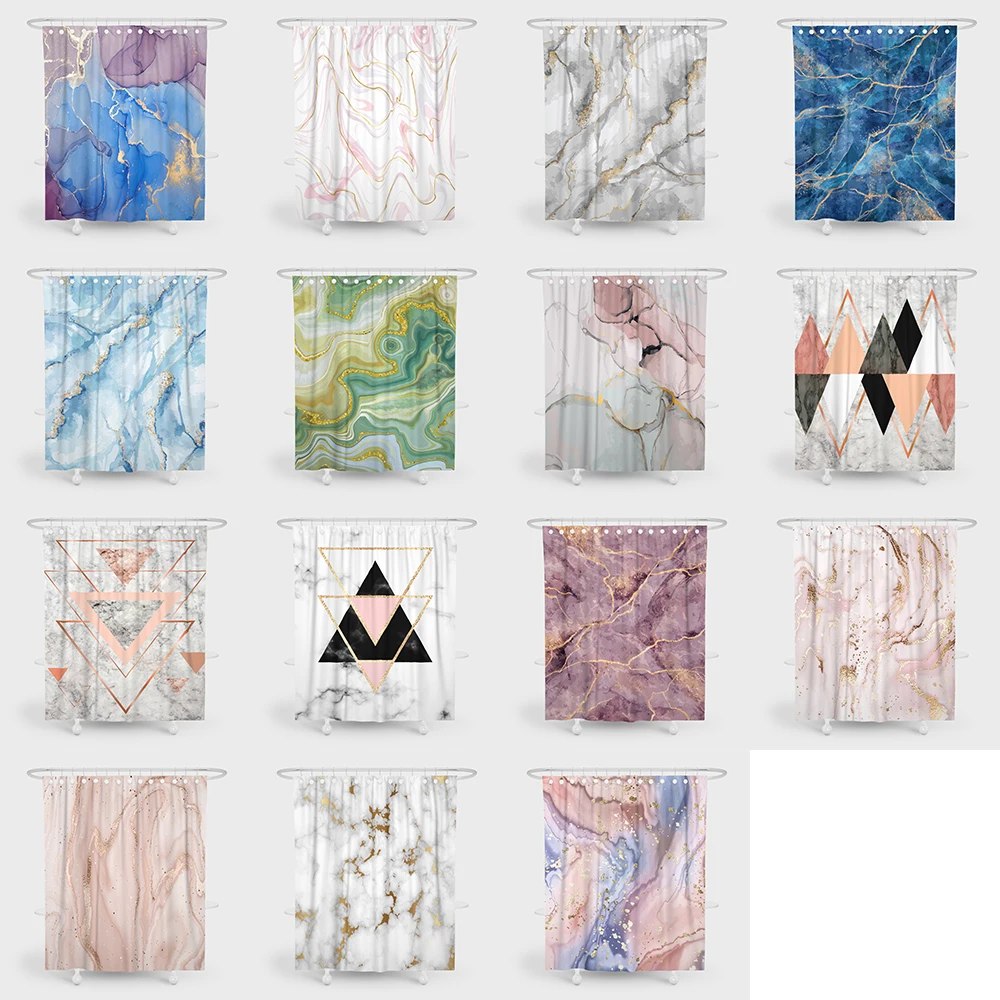 Custom Print Shower Curtains Marble Bath Curtain Hotel Waterproof Fabric Polyester Youth Boys Shower Curtain Bathroom 4 Pcs