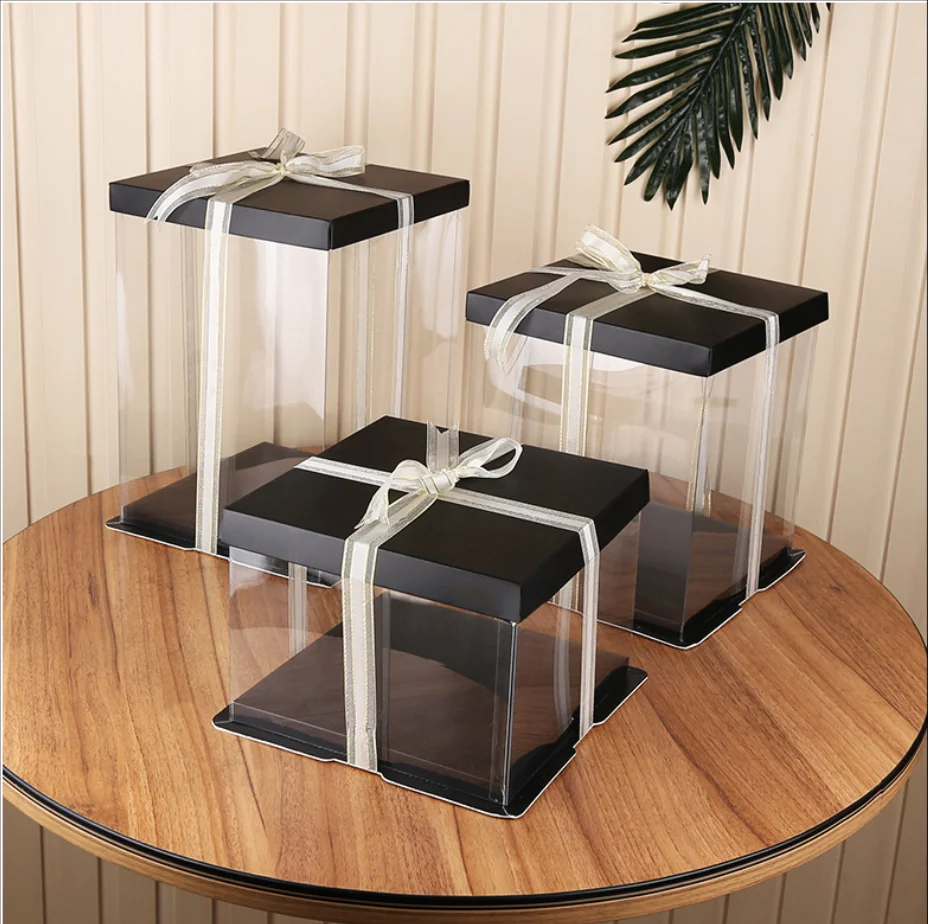 2021 Color square round cake boxes with clear window PET PVC Bakery Boxes Disposable Cake Containers Dessert Gift Box