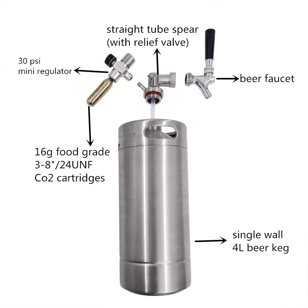 One gallon Reused Pressurized stainless steel beer 4 liter keg for Fresh Beer