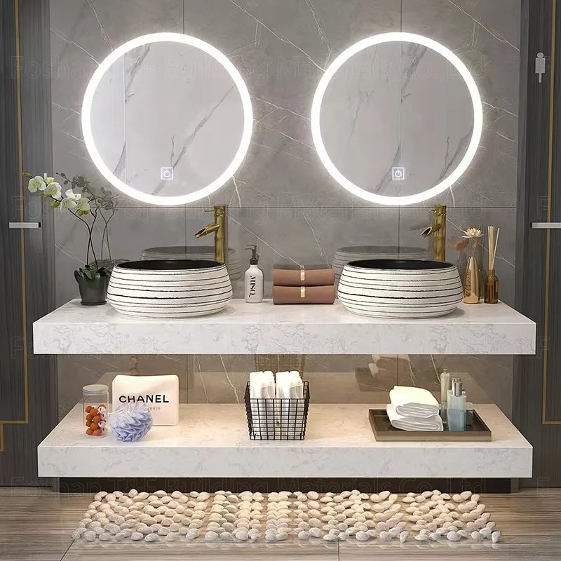 Modern Luxury LED Backlit Illuminated Bathroom Mirror with Anti Fog Function Wall Mounted Hotel Bathroom Vanity Cabinet