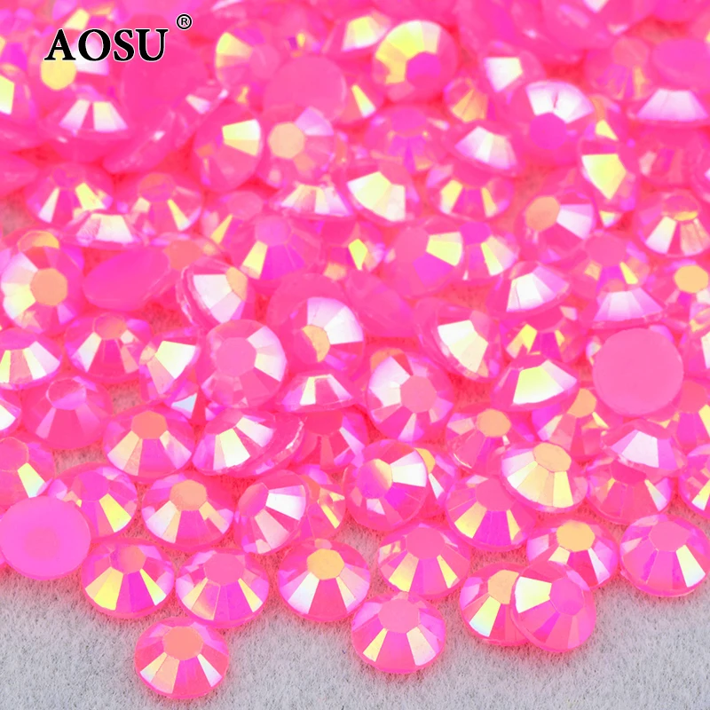 AOSU Wholesale 2mm 3mm 4mm 5mm 6mm Jelly Rose AB Color Crystal Stones Flatback Resin Rhinestones For Clothes