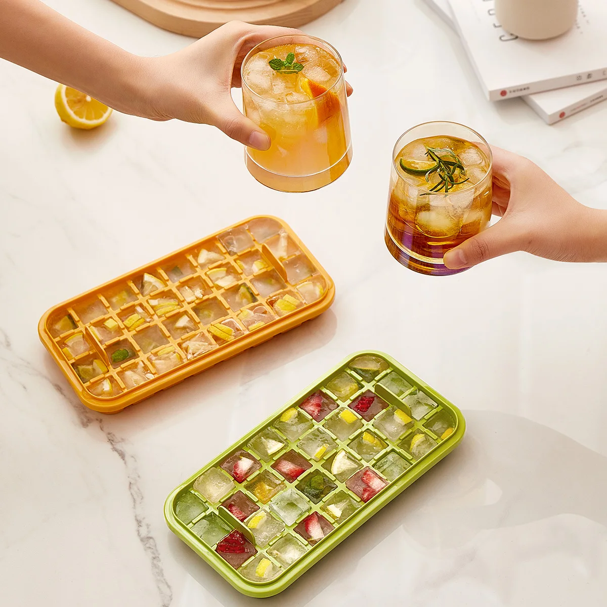 Ice Cube Tray with Lid and Bin Square Ice Cubes Molds with Storage Box Ice Maker Trays for Freezer