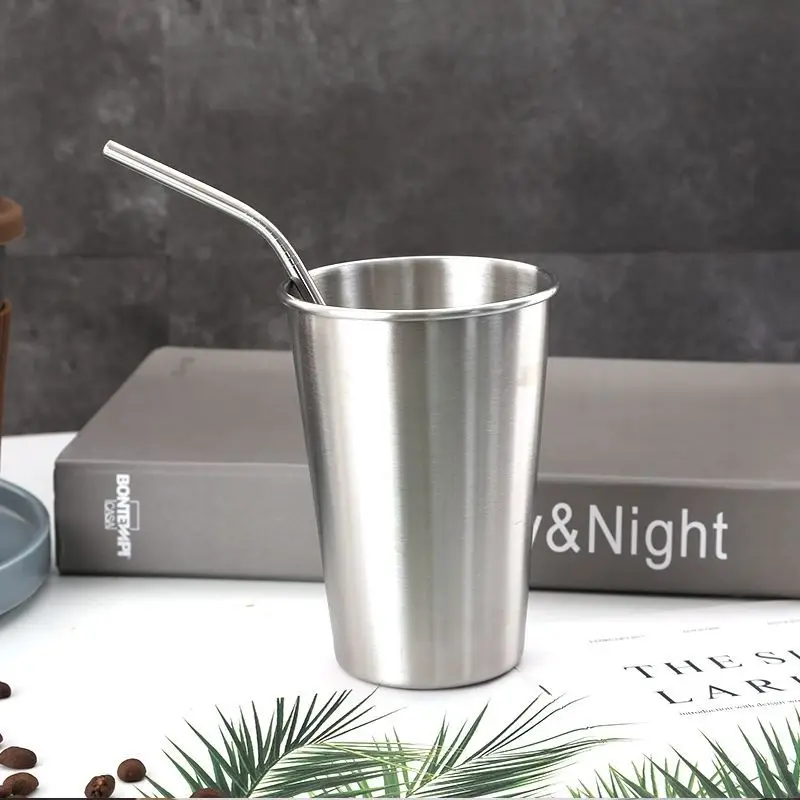 
Bar Accessories Single Wall Stainless Steel 304 Coffee Beer Drinking Metal Mug Cup With straw Customized Logo 