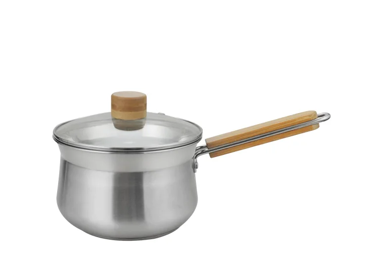 201 stainless steel milk pot 16cm wooden handle customized logo restaurant cooking pot for kitchen