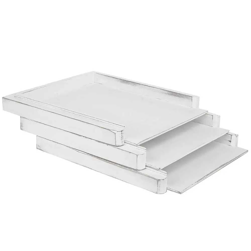 
Set of 3 Wood Desktop Stackable Document File Organizer Trays 