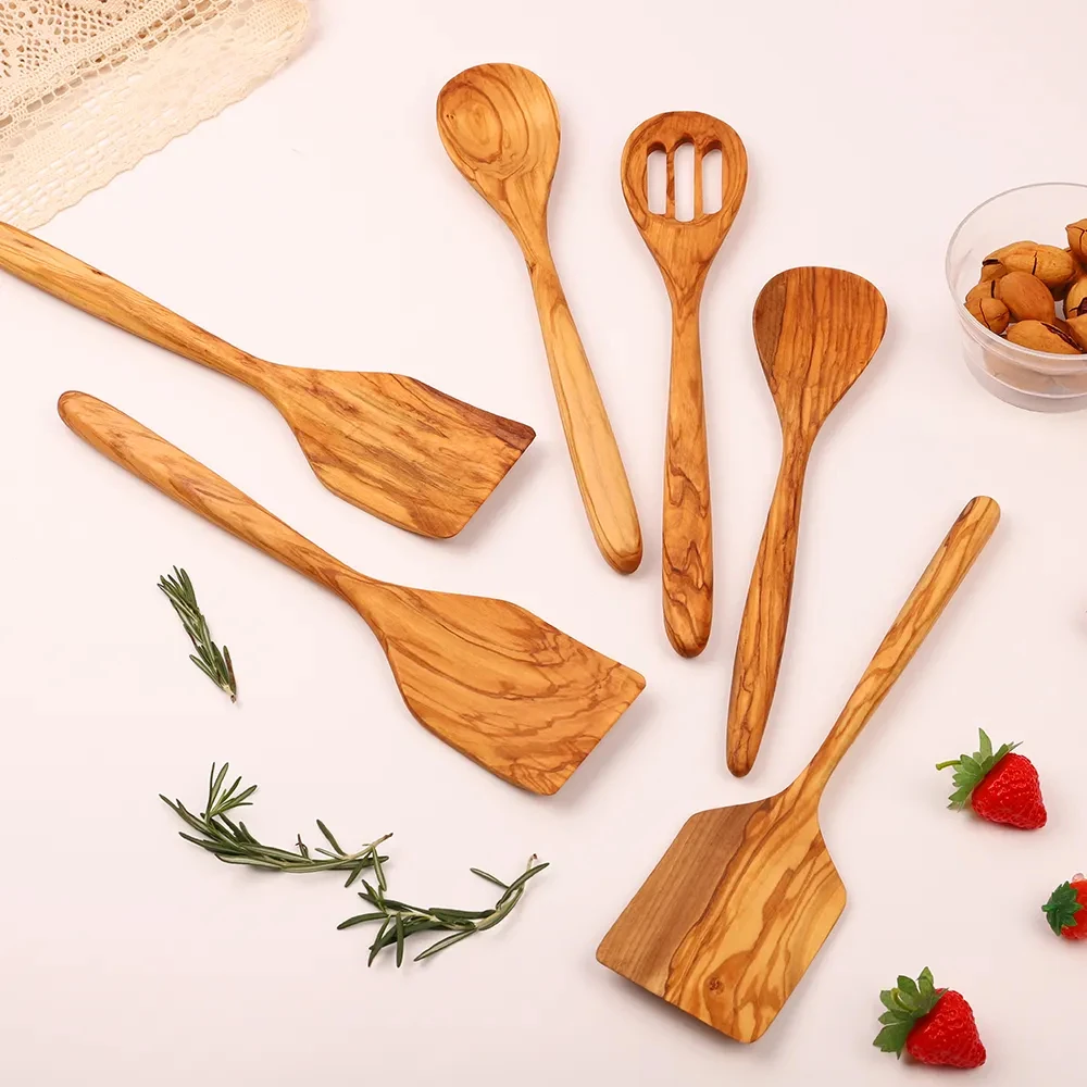 Non Stick Kitchen Teak Wood Cook Tools Set Spoon Spatula Kitchen Acacia Wooden Cooking Utensils Set