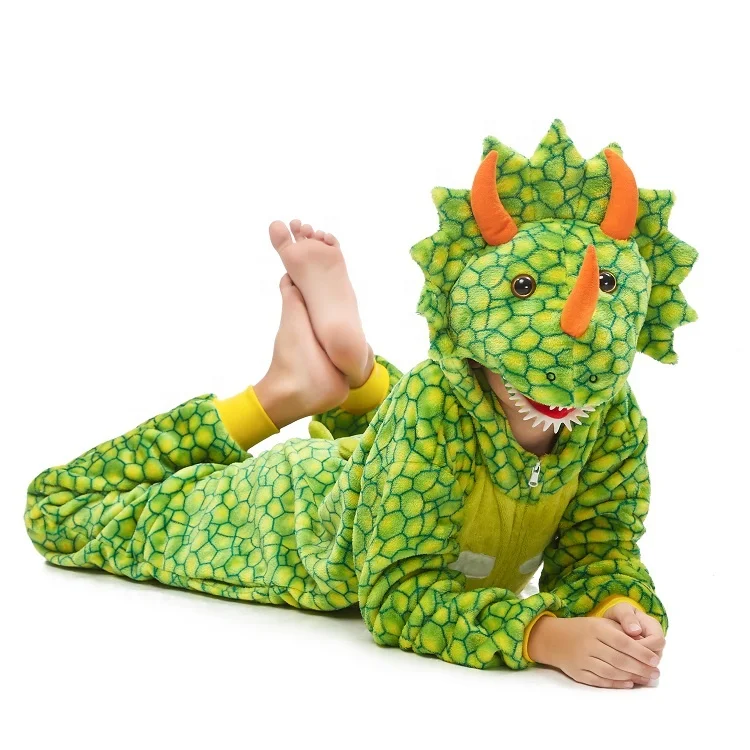 
children boys girls cute cartoon animal Flannel Warm sleepwear Triceratops onesie Jumpsuit pajamas 