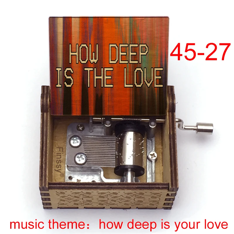 Custom How Deep is Your Love Hand Crank Music Box Wooden Black Luxury Gift Box for Office Home Ornament
