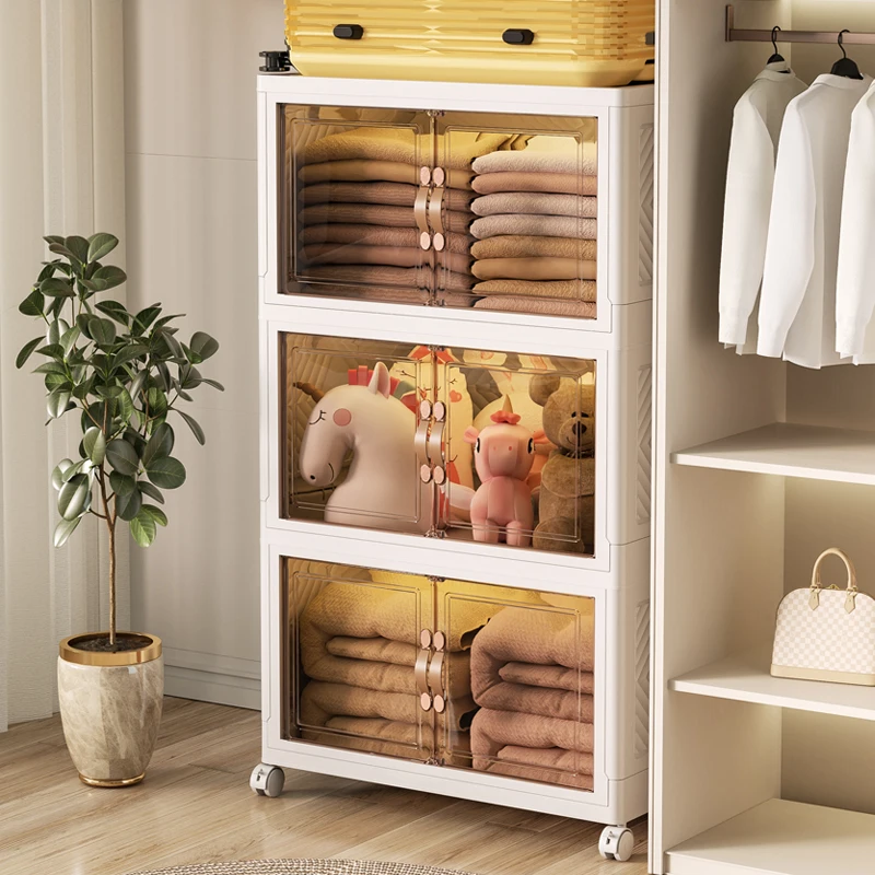 Foldable Plastic Storage Bin with Wheels Capacity Stacking Clothing Organizer for Household Storage Tool/Packing Use