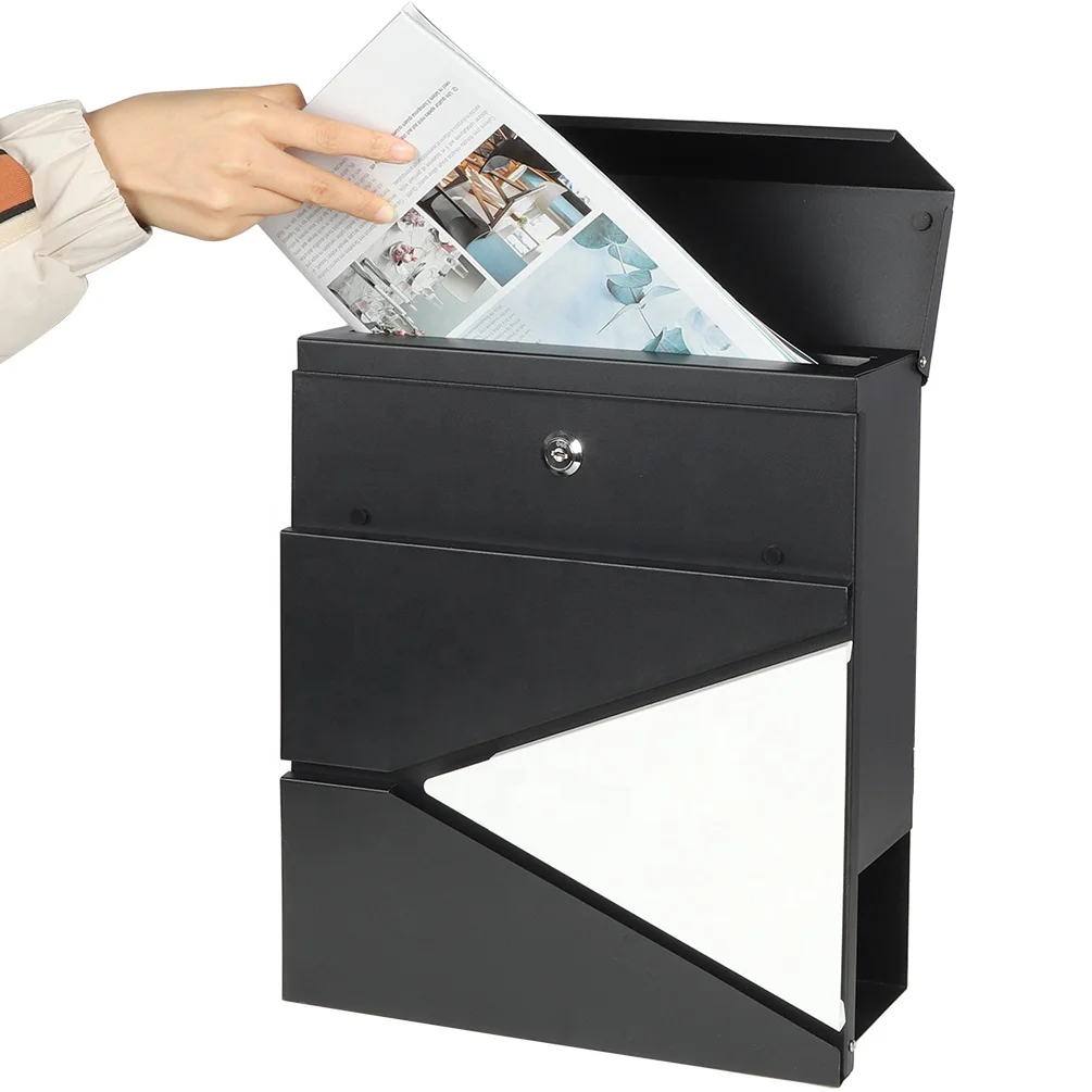 Оптовая продажа, черный металлический почтовый ящик из нержавеющей стали для дома, современный подвесной почтовый ящик, настенный почтовый ящик с ключом