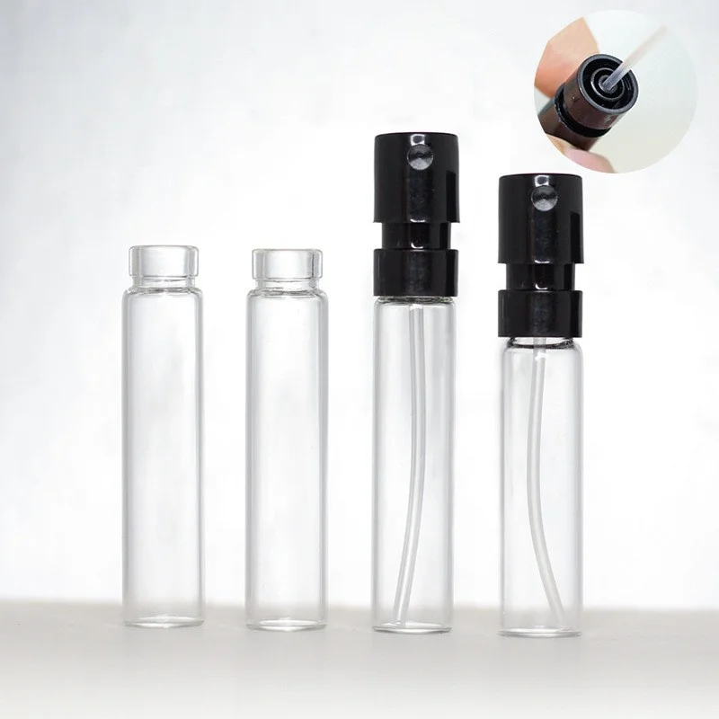 Wholesale 1.5ml 2ml 2.5ml French crimping nozzle perfume sample vial glass bottle with lid travel mini spray bottle