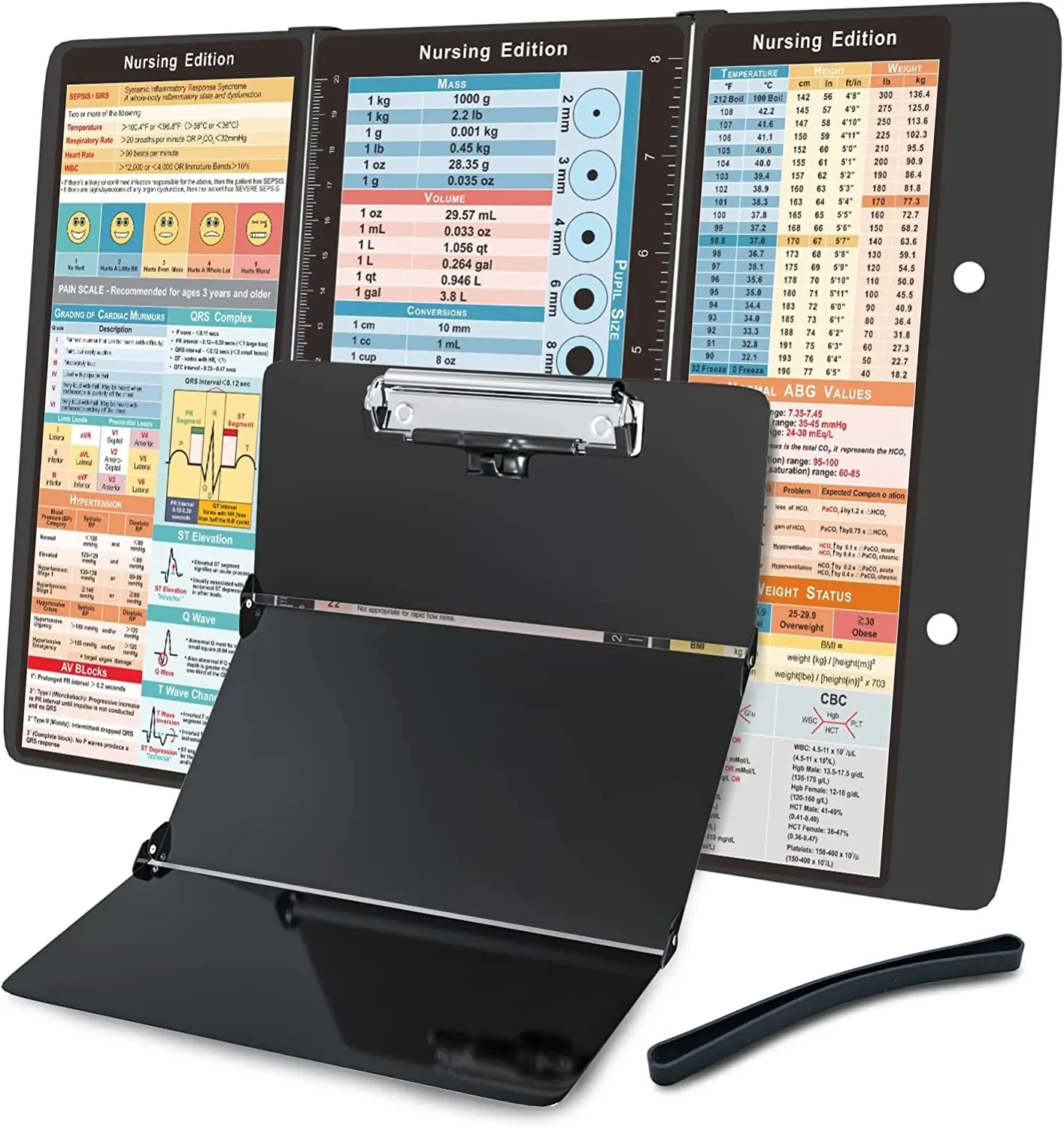 Nursing Clipboard Foldable Nursing Edition Cheat Sheets 3 Layers Aluminum Nurse Clipboard Pen Clip Pocket Clipboard