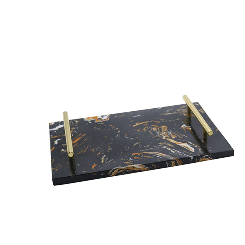 
Wholesale Luxury Decorative Trays For Table Decor Metal Handles Serving Cake Food Tray 