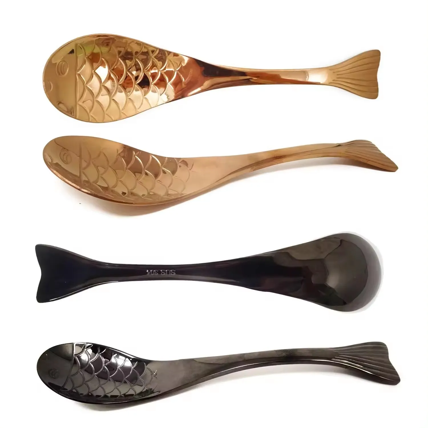 Silver Fish Spoon 304 Stainless Steel Asian Soup Spoon Short Handle Spoon for Dessert Coffee