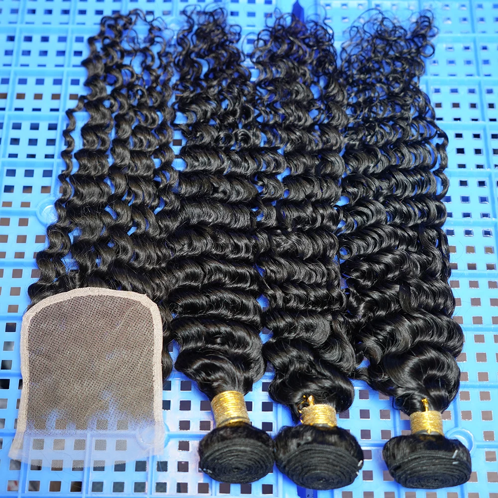 Human Hair Weaves Three Part Deep Weave Frontal Closure Hair Lace 13 4 Packet Human Hair Blend With Closure