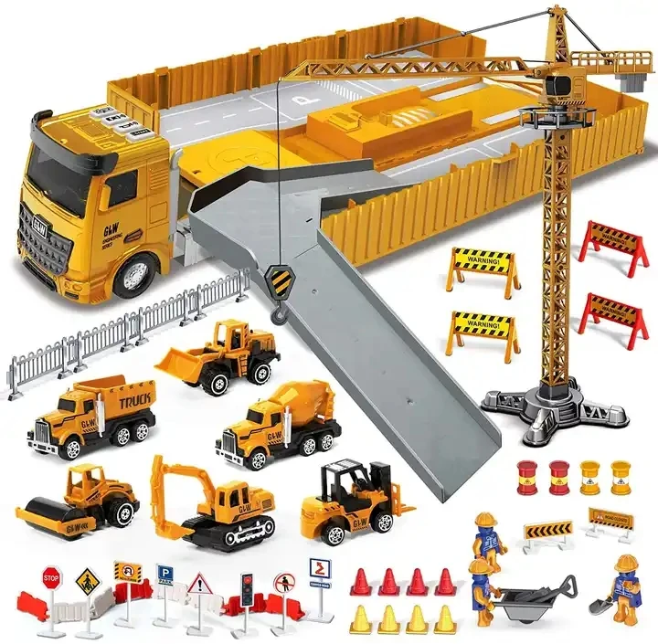 Construction Toys Truck Car Set Kids Engineering Play set Bulldozer Forklift Steamroller Dump Cement Mixer and Excavator Toy