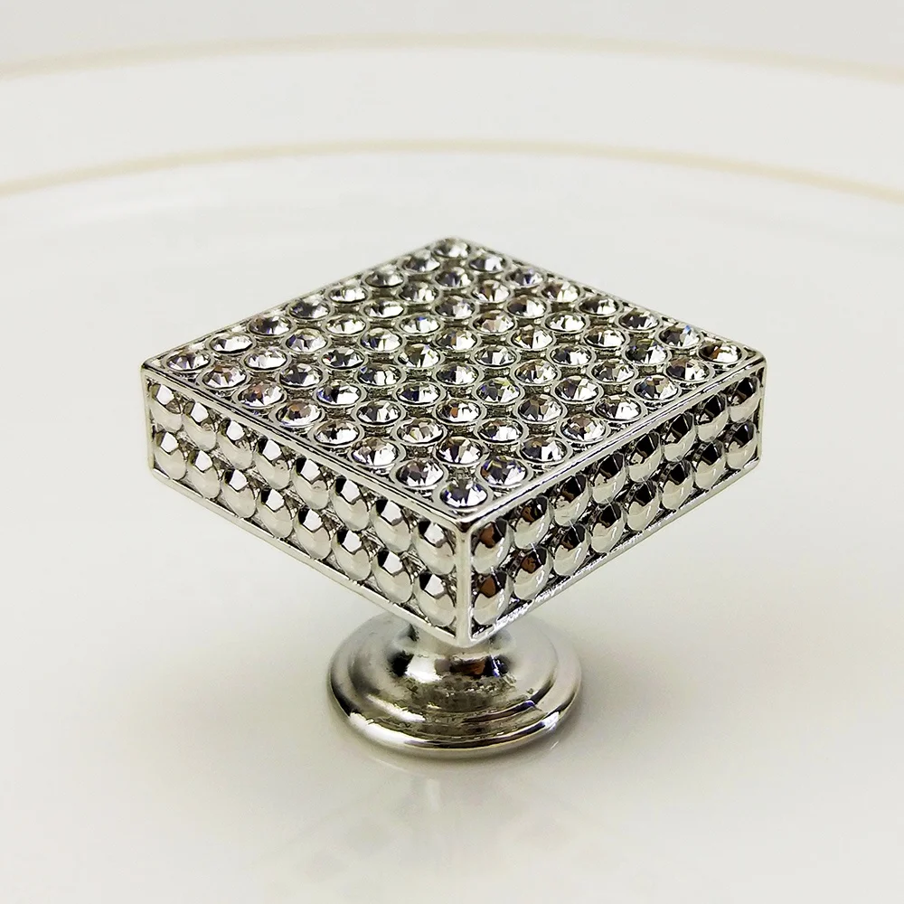 square rhinestones metal alloy furniture cabinet knobs,drawer handle