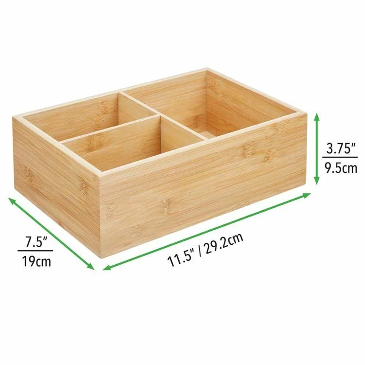 3 Divided Sections Cabinets Customized Bamboo Compact Storage Organizer Bin Box