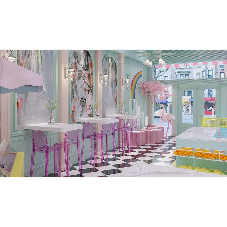 Blue Nice Ice Cream Store Design Ice Cream Display Showcase Ice Cream Cart Kiosk Customized Indoor Yogurt Snack Shop