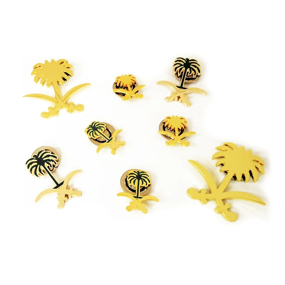 In Stock Wholesales Saudi National Emblem Logo Metal Enamel Pins Saudi Arabia National Day Collectable Gifts Badges