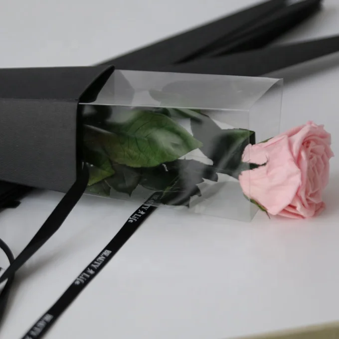 
single natural real preserved rose with stems in black gift boxes for valentine day 