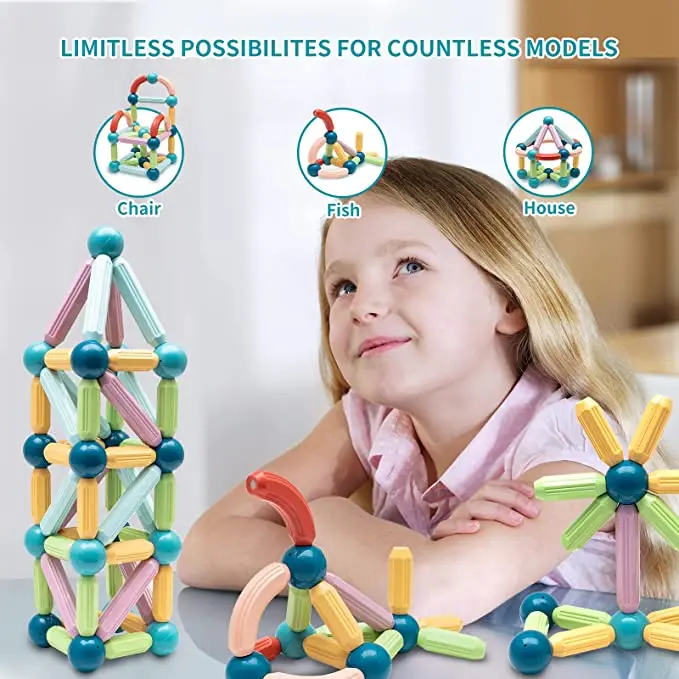 42PCS Magnetic Balls and Rods Set Magnetic Building Set Magnetic Balls and Sticks STEM Stacking Toys for  kids