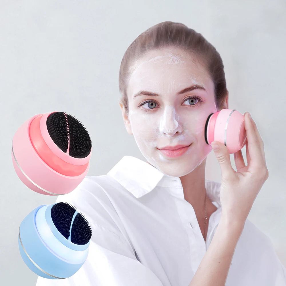 Custom Logo Deep Clean Women Silicone High Frequency EMS Sonic Vibration Led Light Therapy Facial Cleaning Brush For Skin Care
