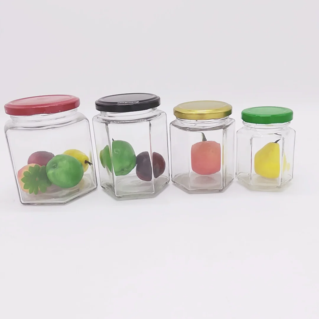 Buy Wholesale Unique Spice Bottle Storage Hexagonal Honey Jam Custom Cheap Glass Jars