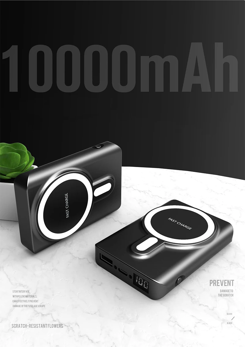 15W 20000mah magnetic USB wireless charger mobile portible power bank station for android and original iphone