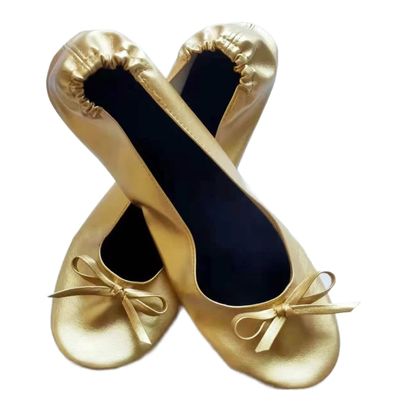 customer OEM logo Rose Gold Popular lady folding ballerina shoes cheap disposable fold up ballet flats folding Shoes