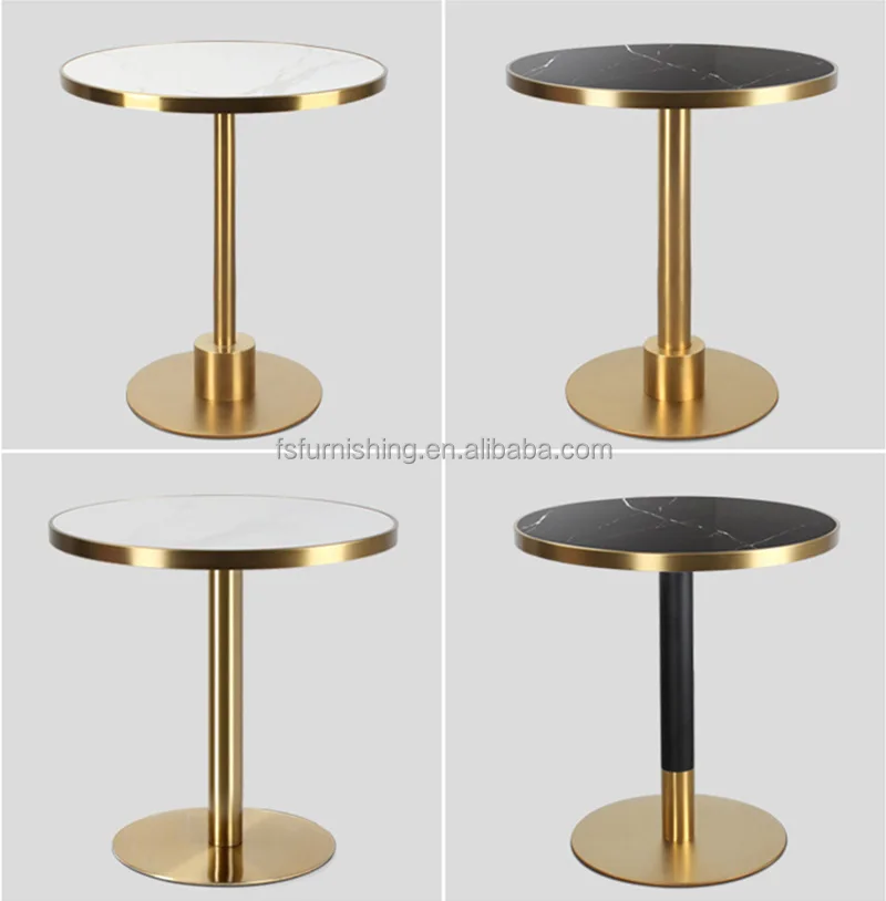 luxury high end Restaurant Bistro Tables gold stainless steel marble stone top Round Dining meeting coffee Table