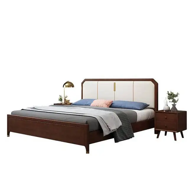 Комплект деревянной мебели для спальни в античном французском стиле, деревянная двуспальная кровать большого размера с рамой из ротанга