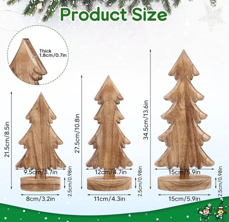 202411 3 Pcs Wooden Christmas Trees Tabletop Christmas Trees Wood Christmas Decoration Handmade Wooden Trees