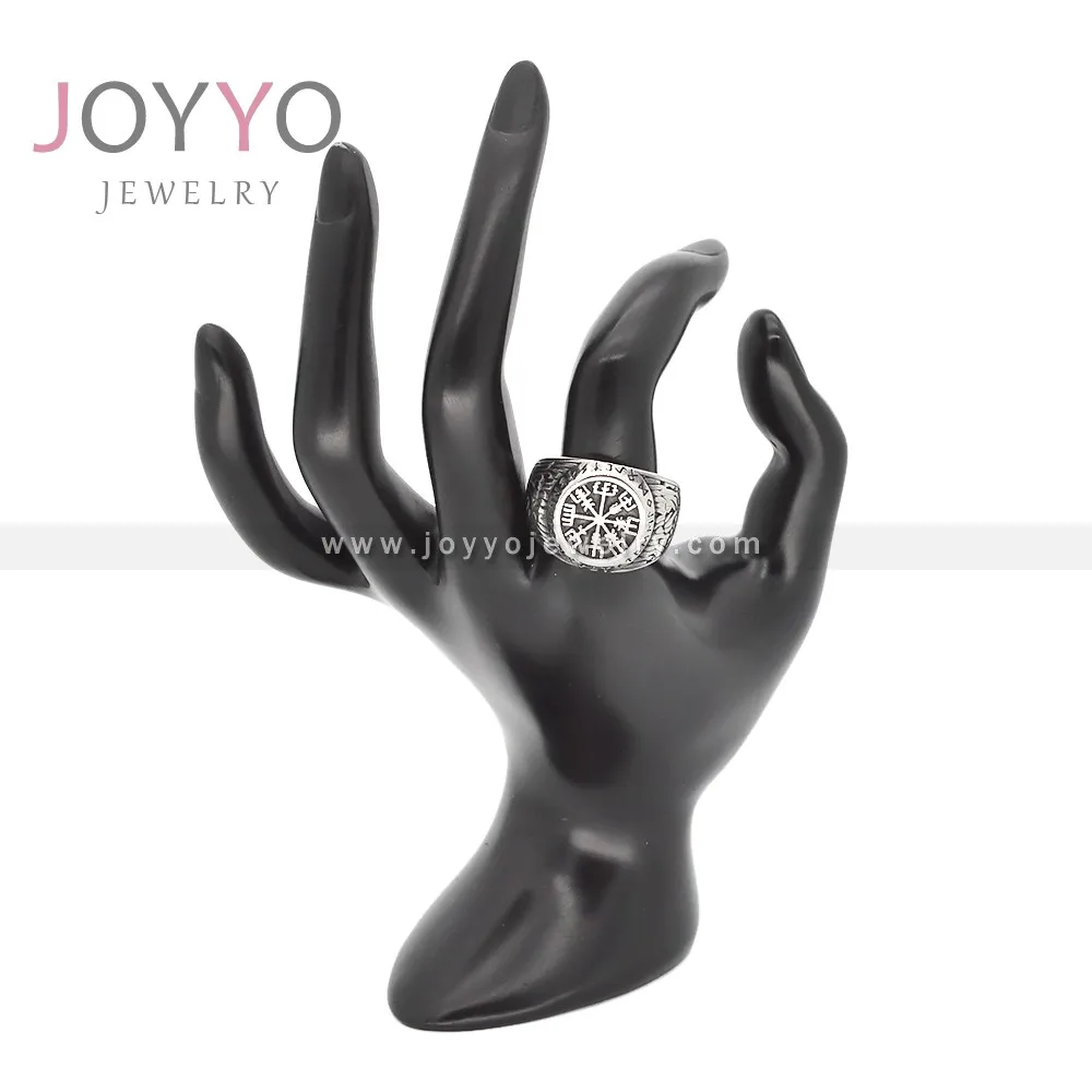 Vintage Nordic Mythology Viking Rune Stainless Steel Rings Norse Viking Design Vegivisir Mens Signet Rings