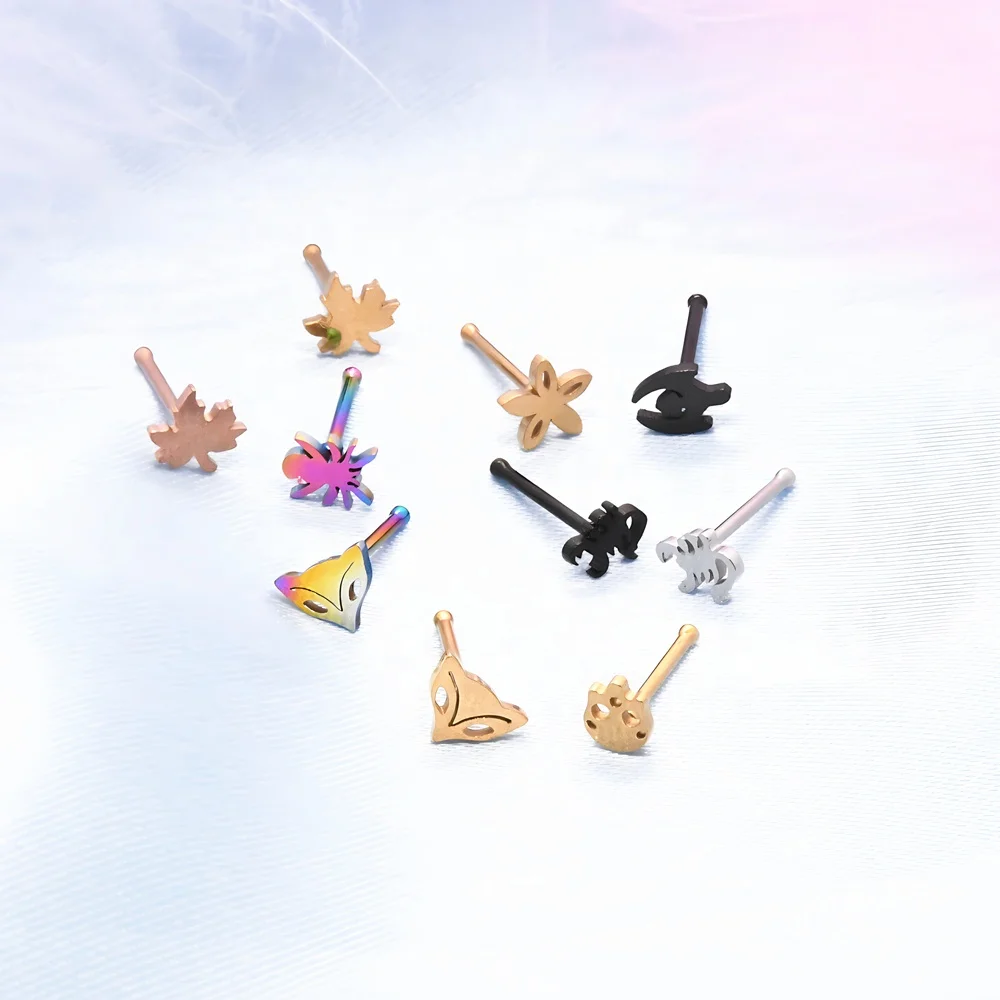 Stainless Steel Sexy Nostril Piercings Straight Bar Mixed Colors Animal Shape Nose Stud Piercing Jewelry