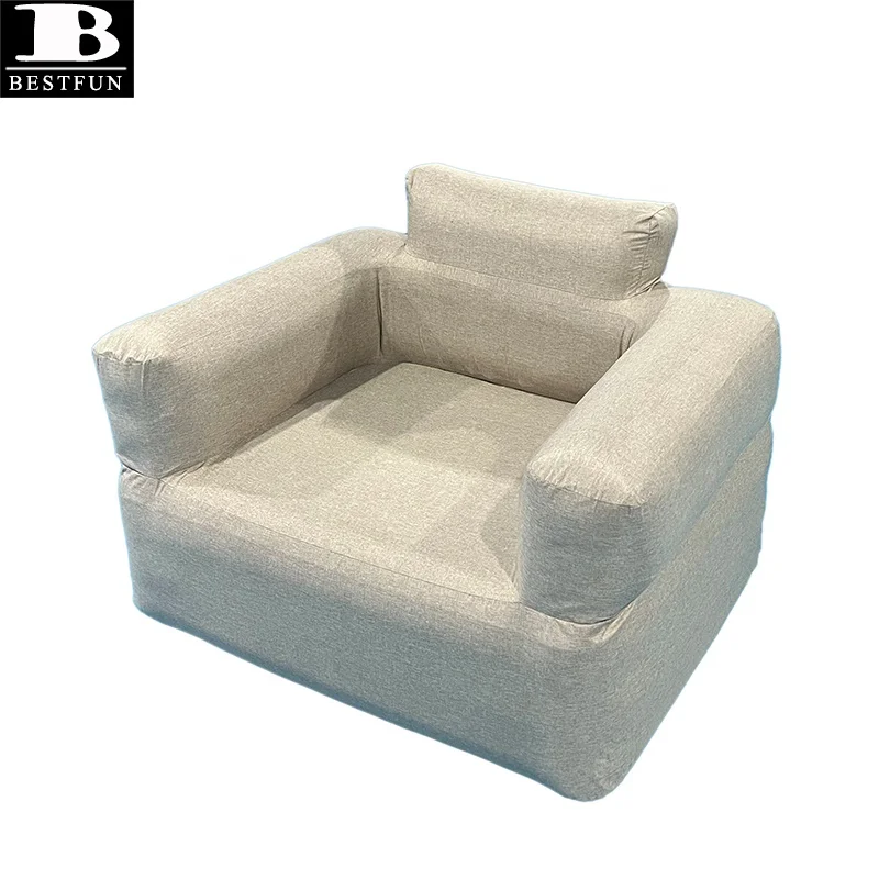 Adult Inflatable Lounge Sofa Chair with Detachable Cover Self-Inflating Built-In Rechargeable Pump Outdoor Camping Living Room