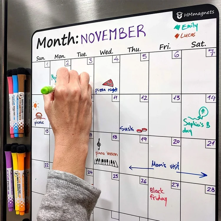 Высококачественный бытовой сухой стираемый гибкий съемный магнитный календарь для холодильника