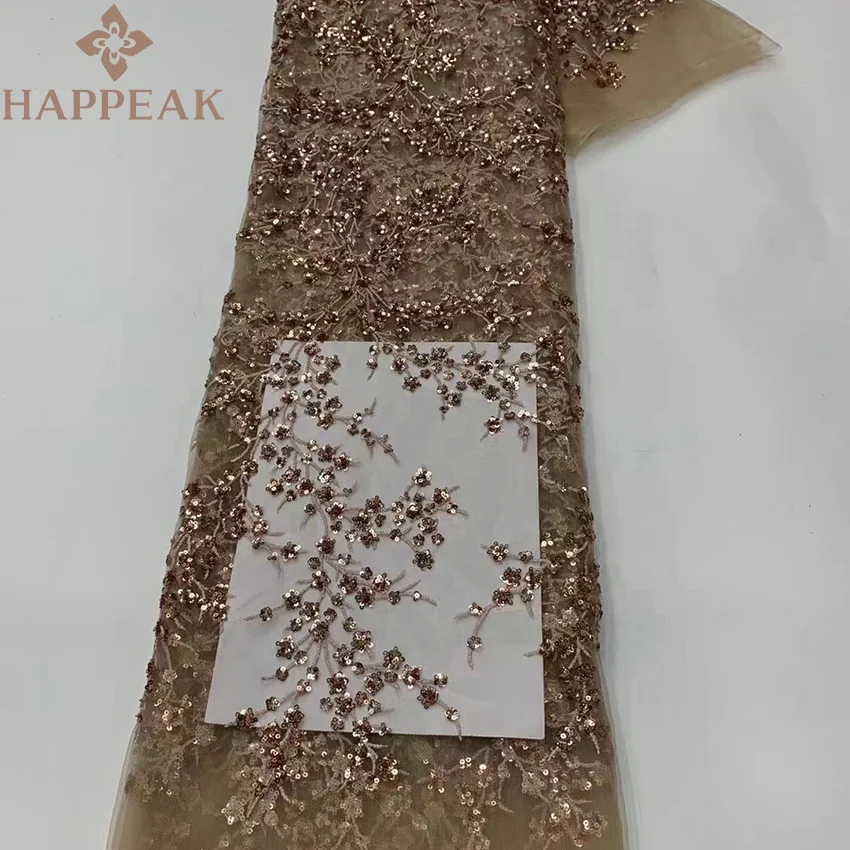 HAPPEAK hot selling floral embroidery tulle sequin lace mesh fabric for wedding dress